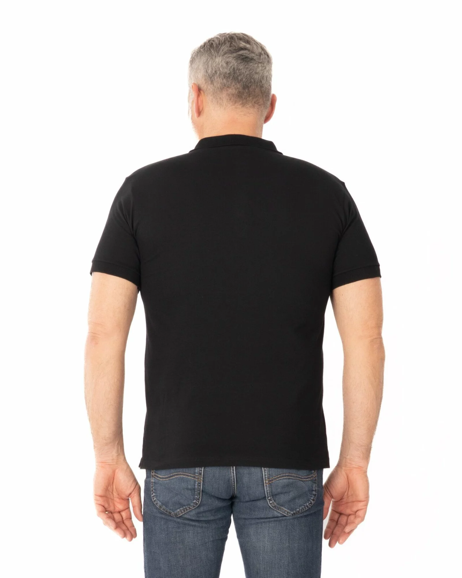 Tricou polo piquet negru din bumbac cu buzunar