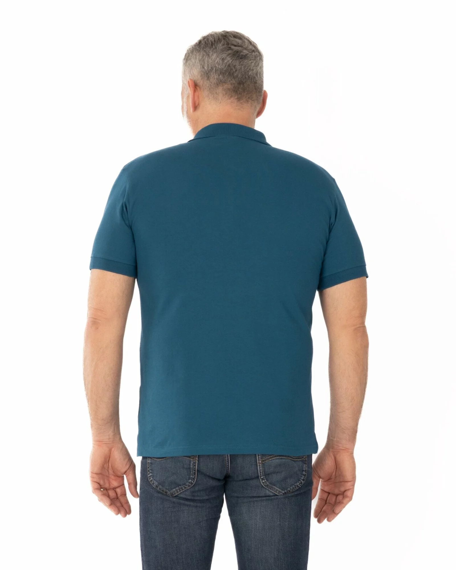 Tricou polo piquet petrol din bumbac cu buzunar