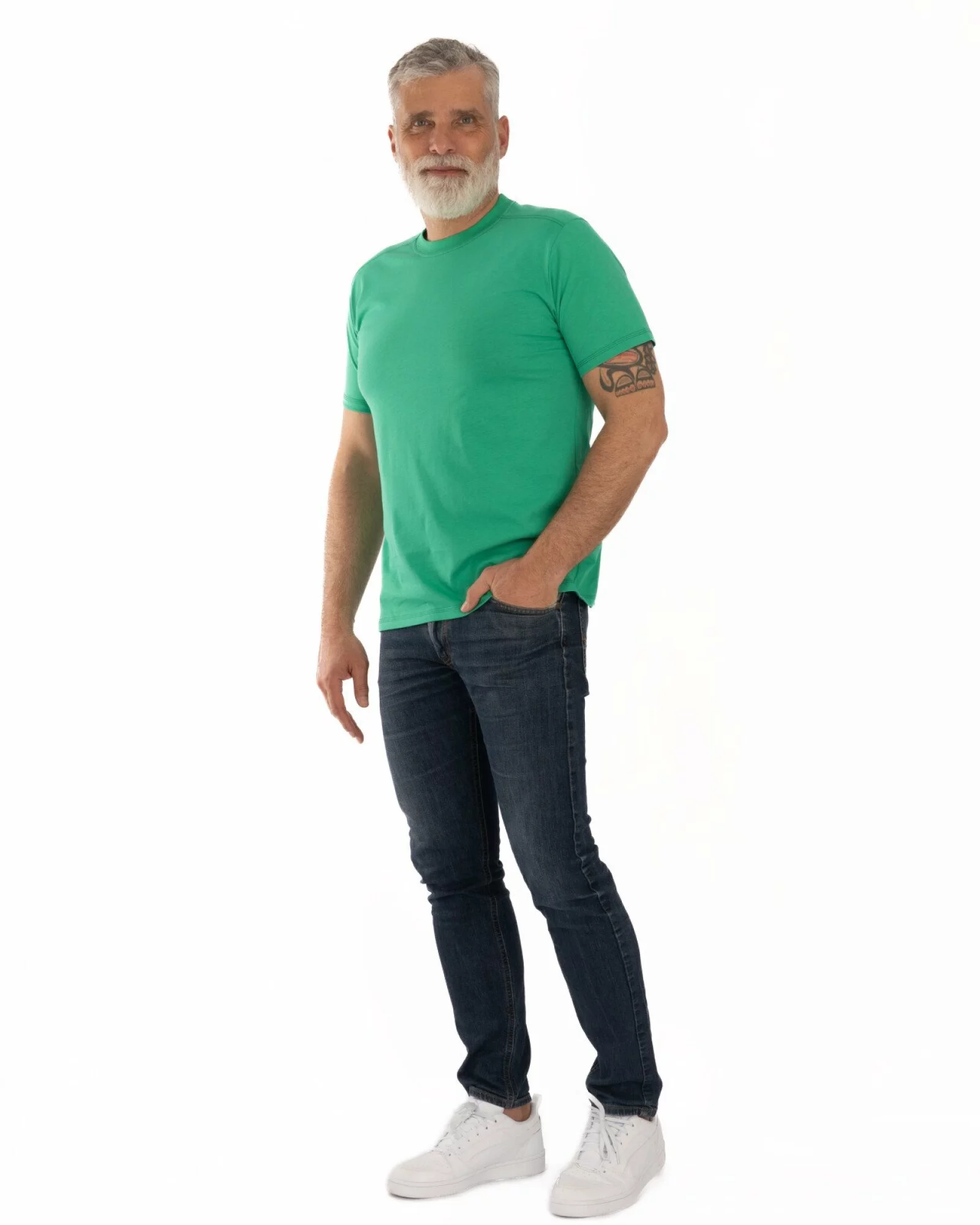 Tricou verde bumbac umăr translatat