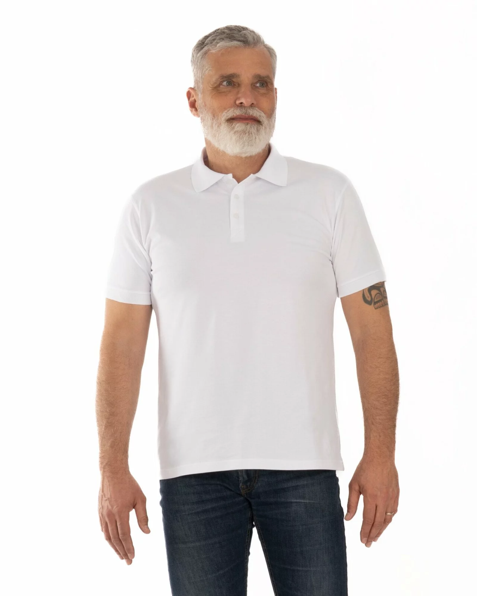 Tricou polo pique alb din bumbac cu inserție imprimată