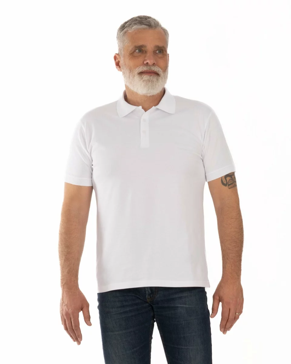 Tricou polo pique alb din bumbac cu inserție imprimată