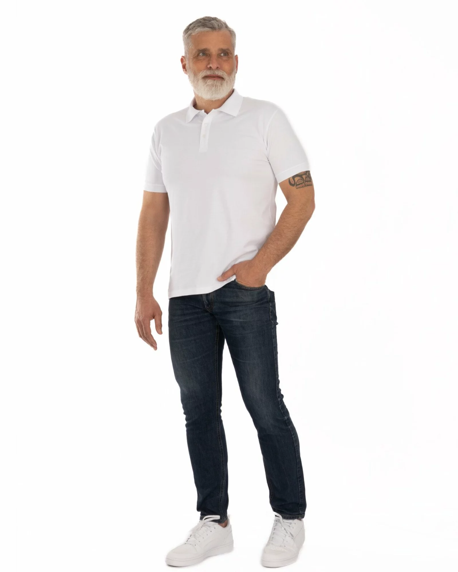 Tricou polo pique alb din bumbac cu inserție imprimată
