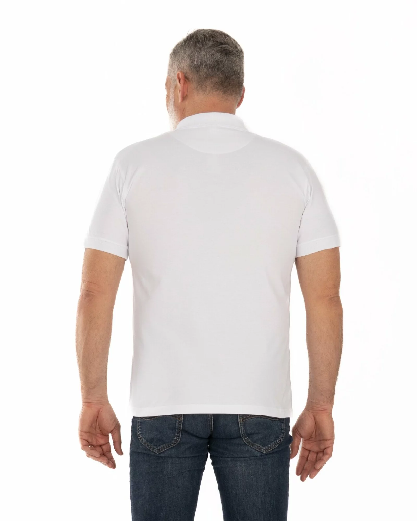 Tricou polo pique alb din bumbac cu inserție imprimată