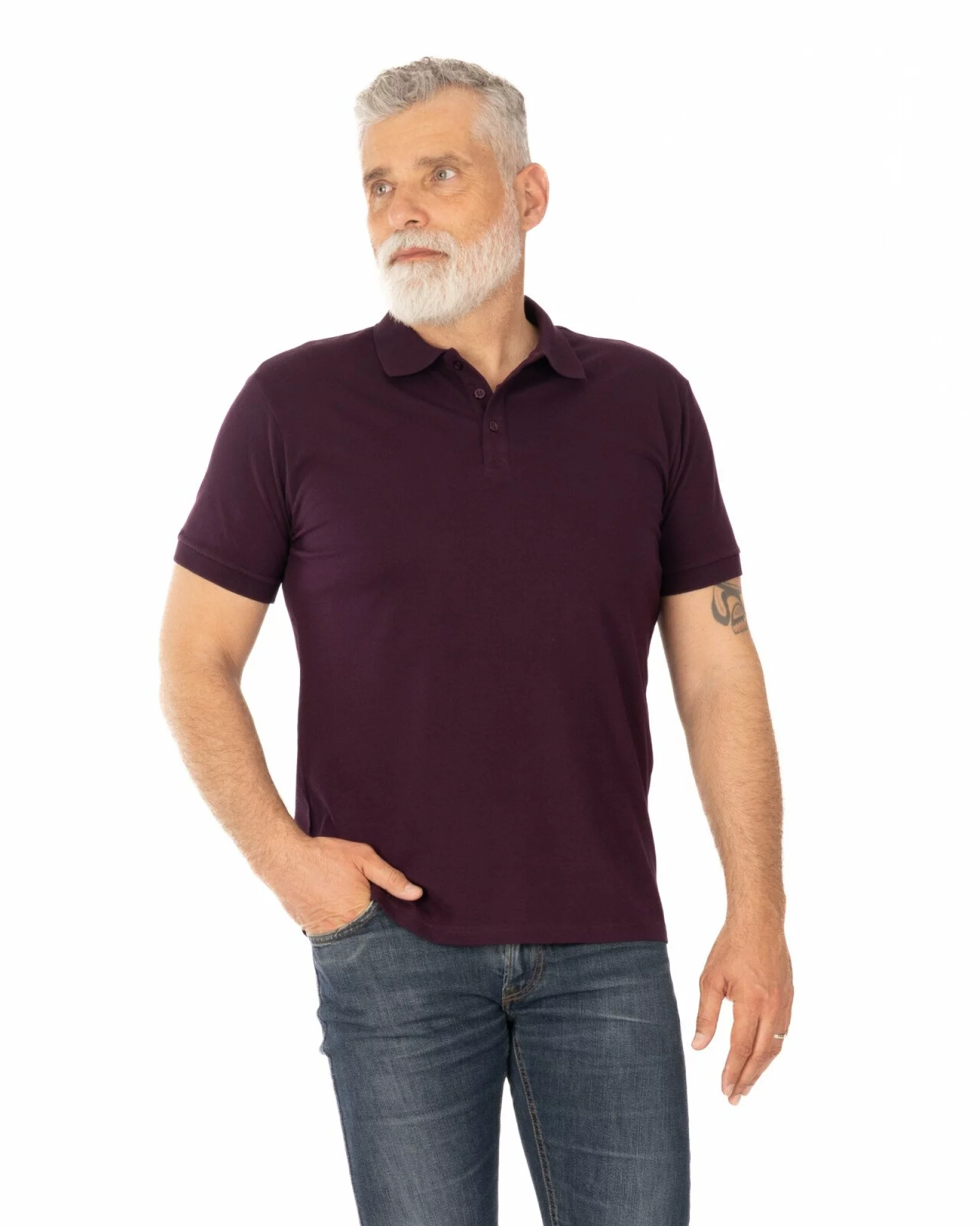 Tricou polo pique mov prună din bumbac cu inserție imprimată