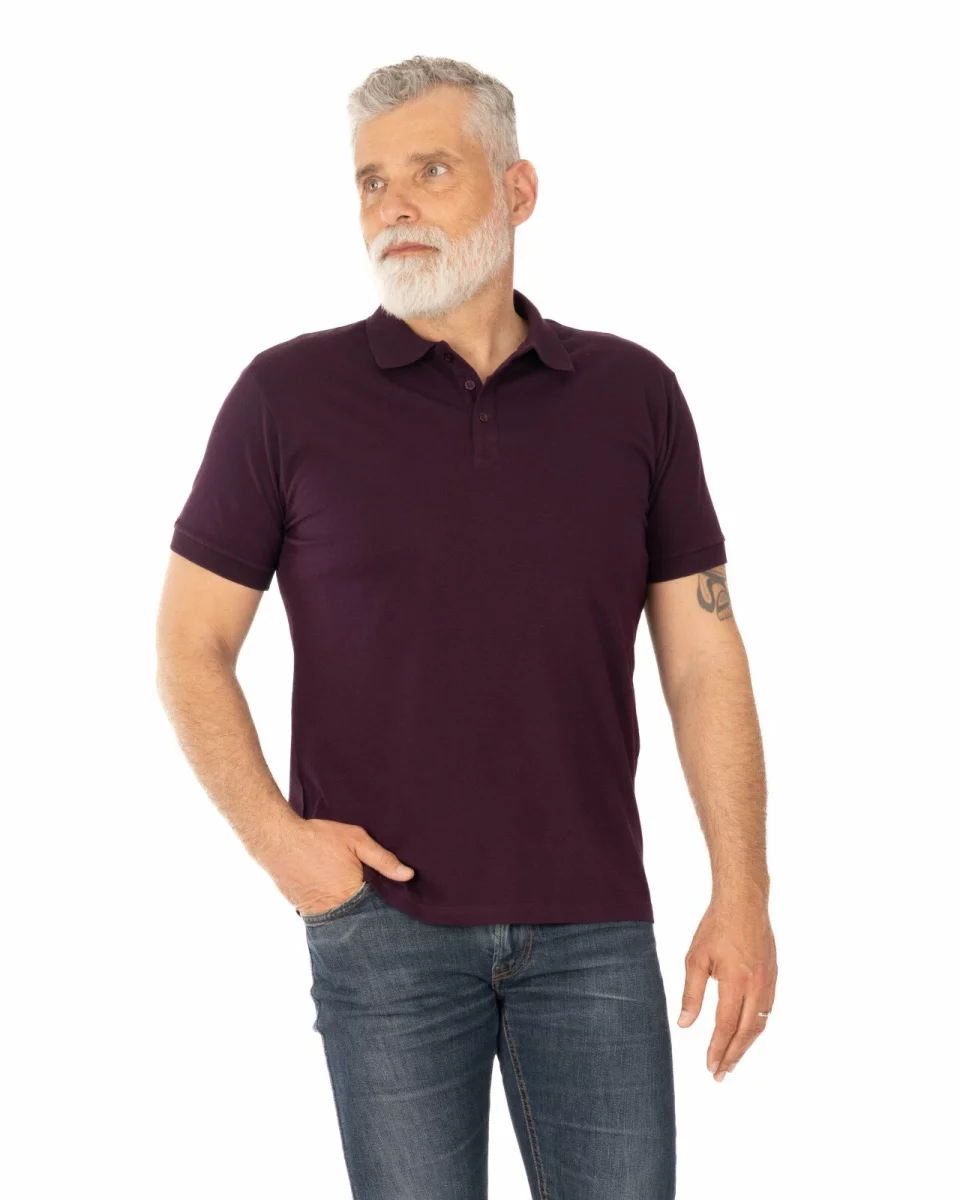 Tricou polo pique mov prună din bumbac cu inserție imprimată
