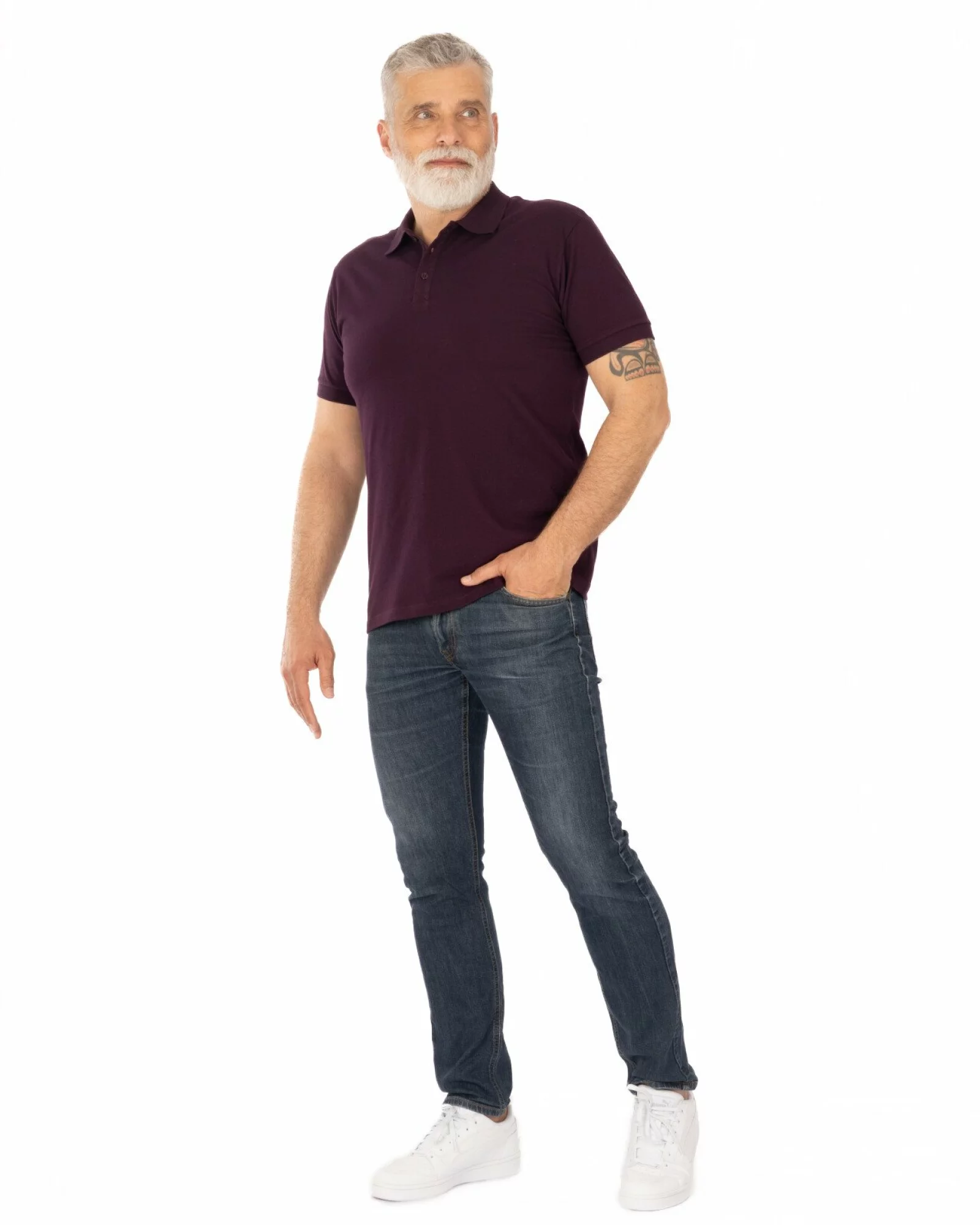 Tricou polo pique mov prună din bumbac cu inserție imprimată