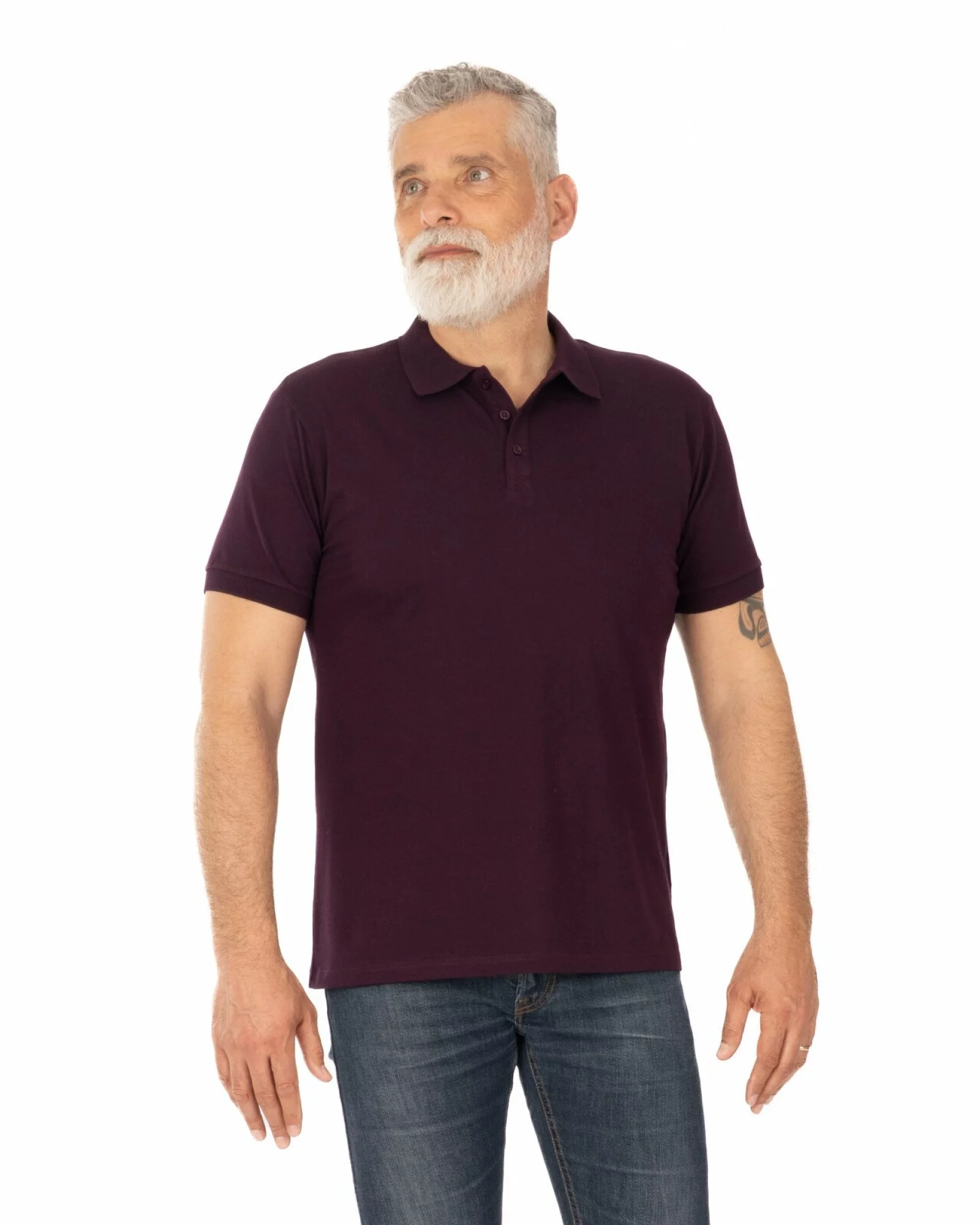 Tricou polo pique mov prună din bumbac cu inserție imprimată