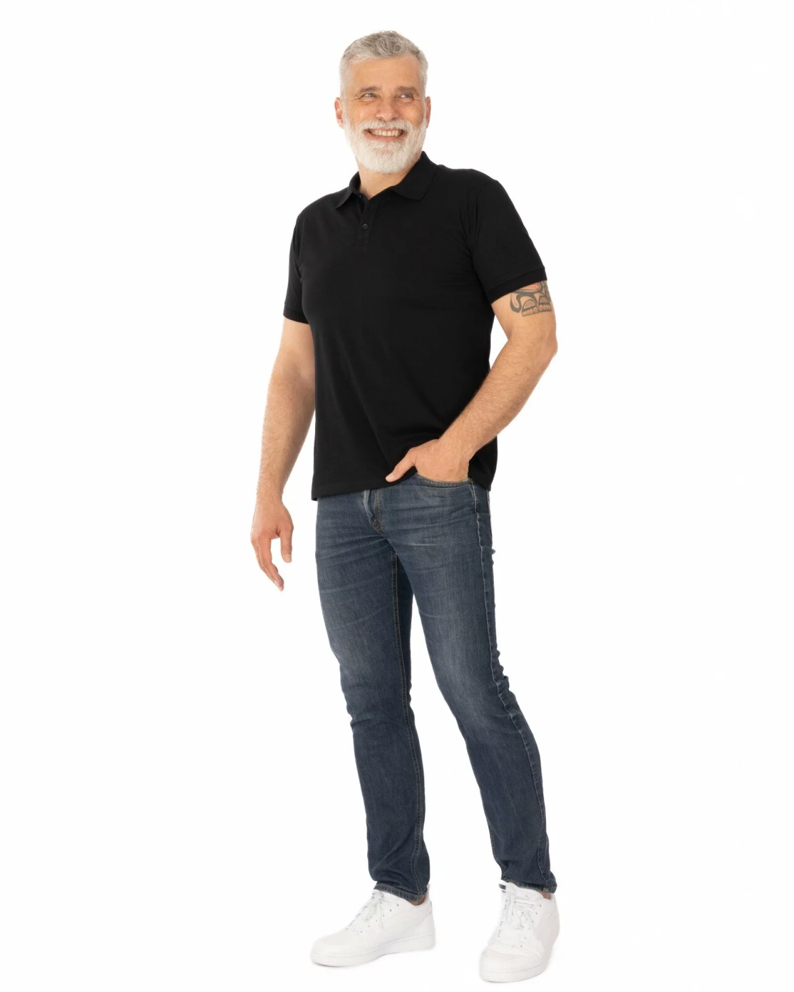 Tricou polo pique negru din bumbac cu inserție imprimată