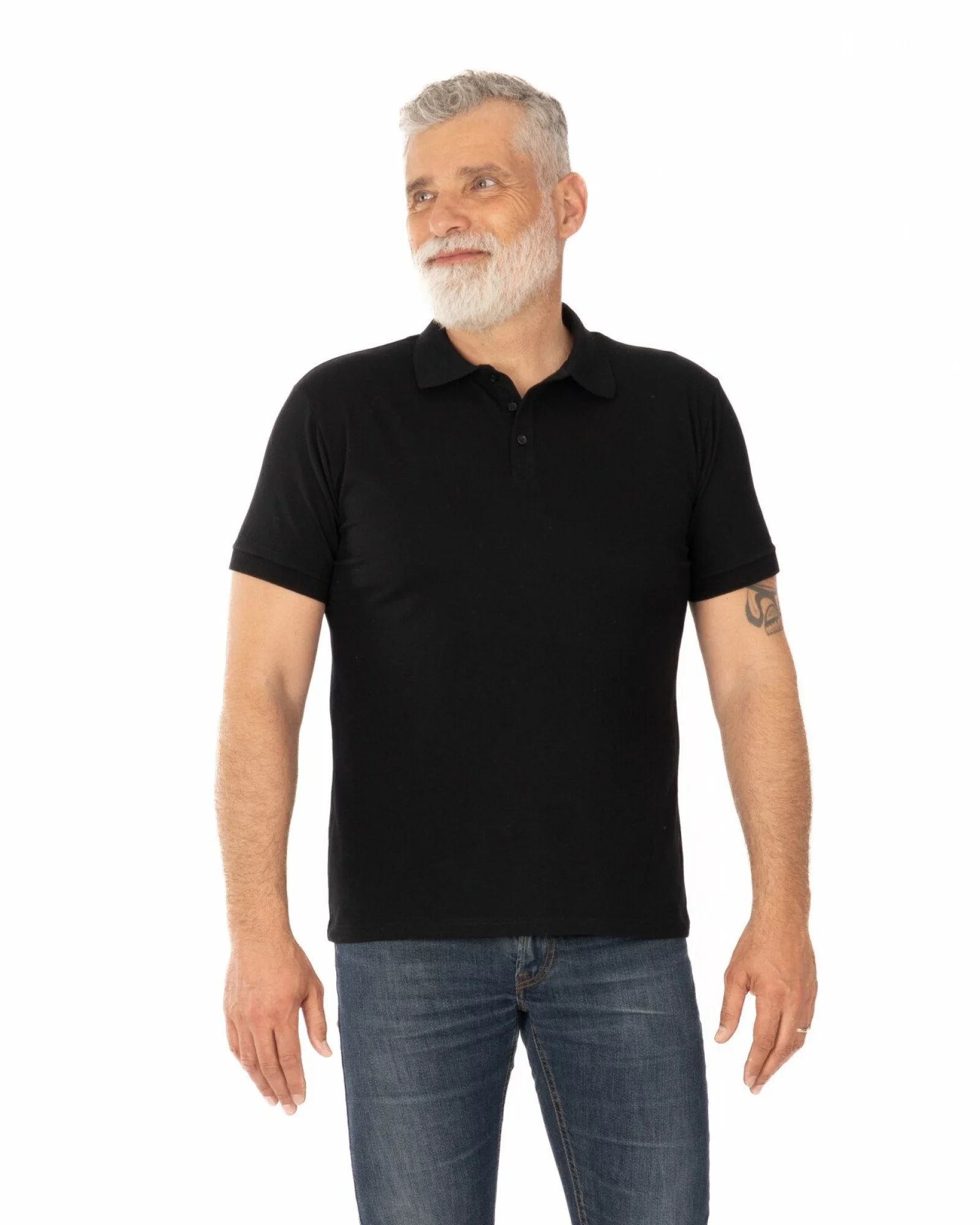 Tricou polo pique negru din bumbac cu inserție imprimată