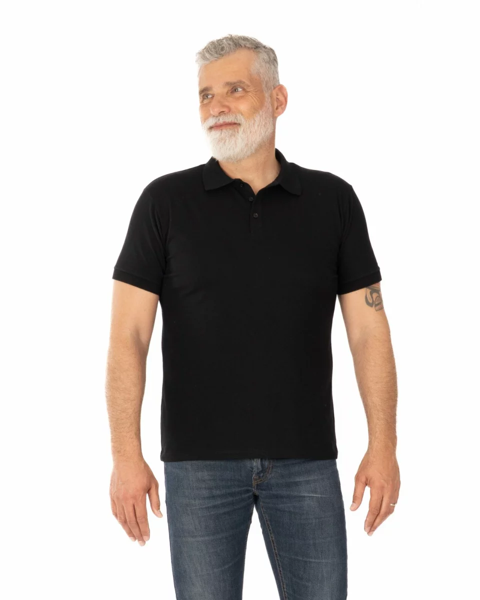 Tricou polo pique negru din bumbac cu inserție imprimată