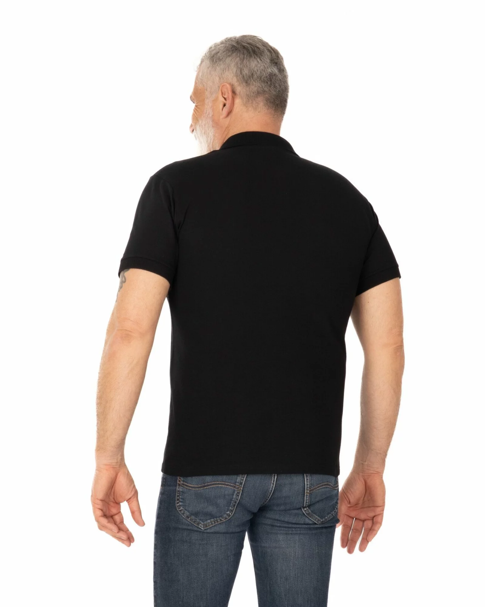 Tricou polo pique negru din bumbac cu inserție imprimată