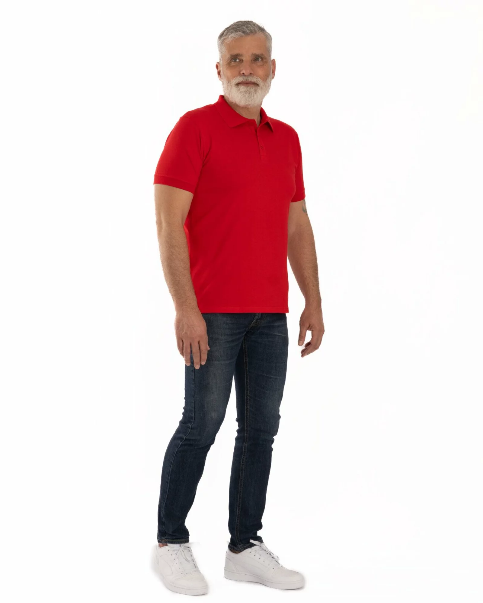 Tricou polo pique roșu din bumbac cu inserție imprimată