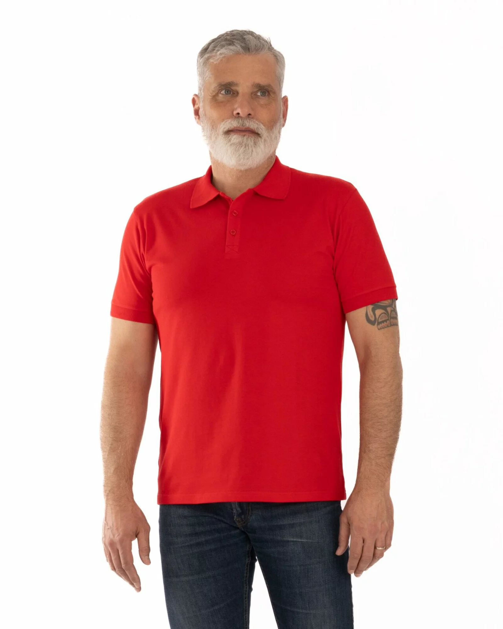 Tricou polo pique roșu din bumbac cu inserție imprimată