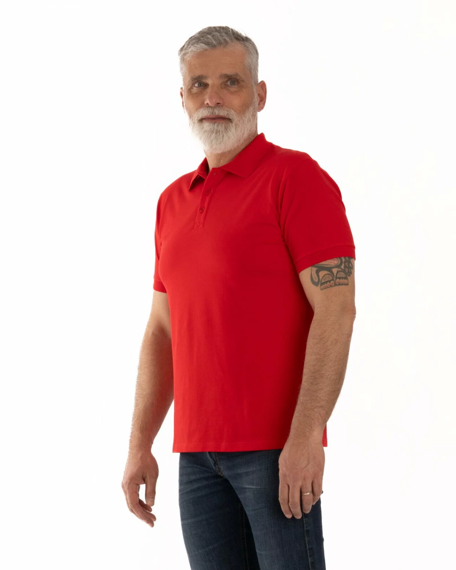 Tricou polo pique roșu din bumbac cu inserție imprimată