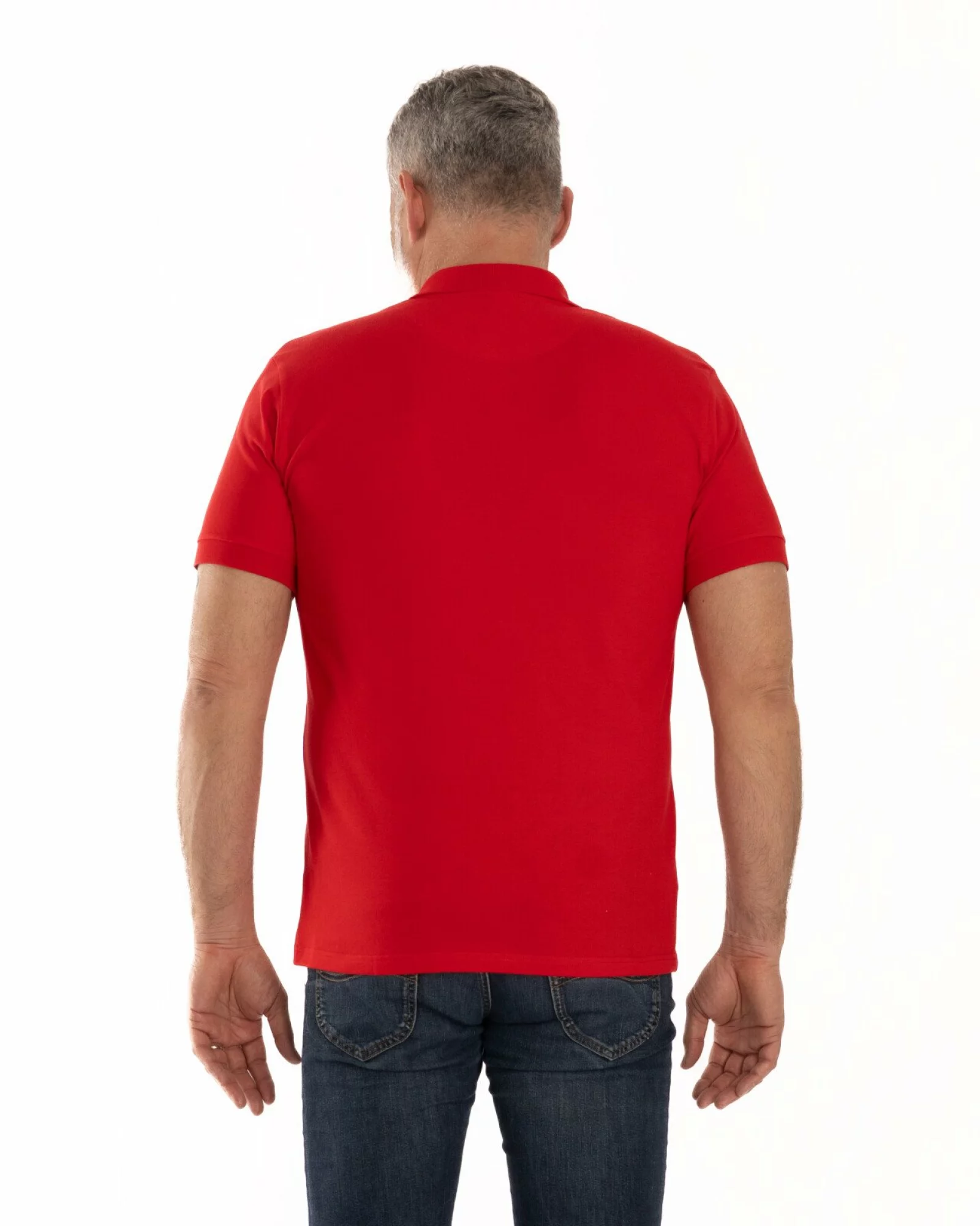 Tricou polo pique roșu din bumbac cu inserție imprimată