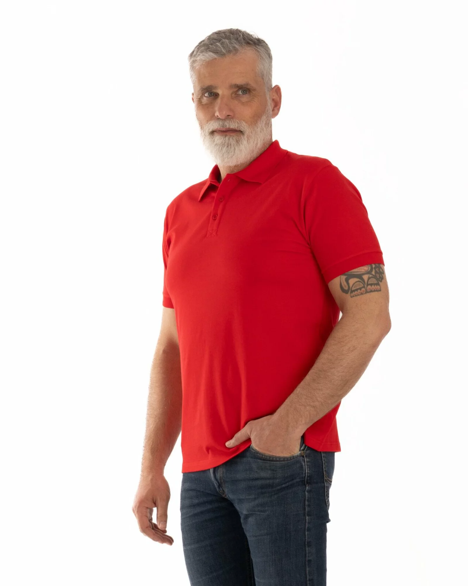 Tricou polo pique roșu din bumbac cu inserție imprimată
