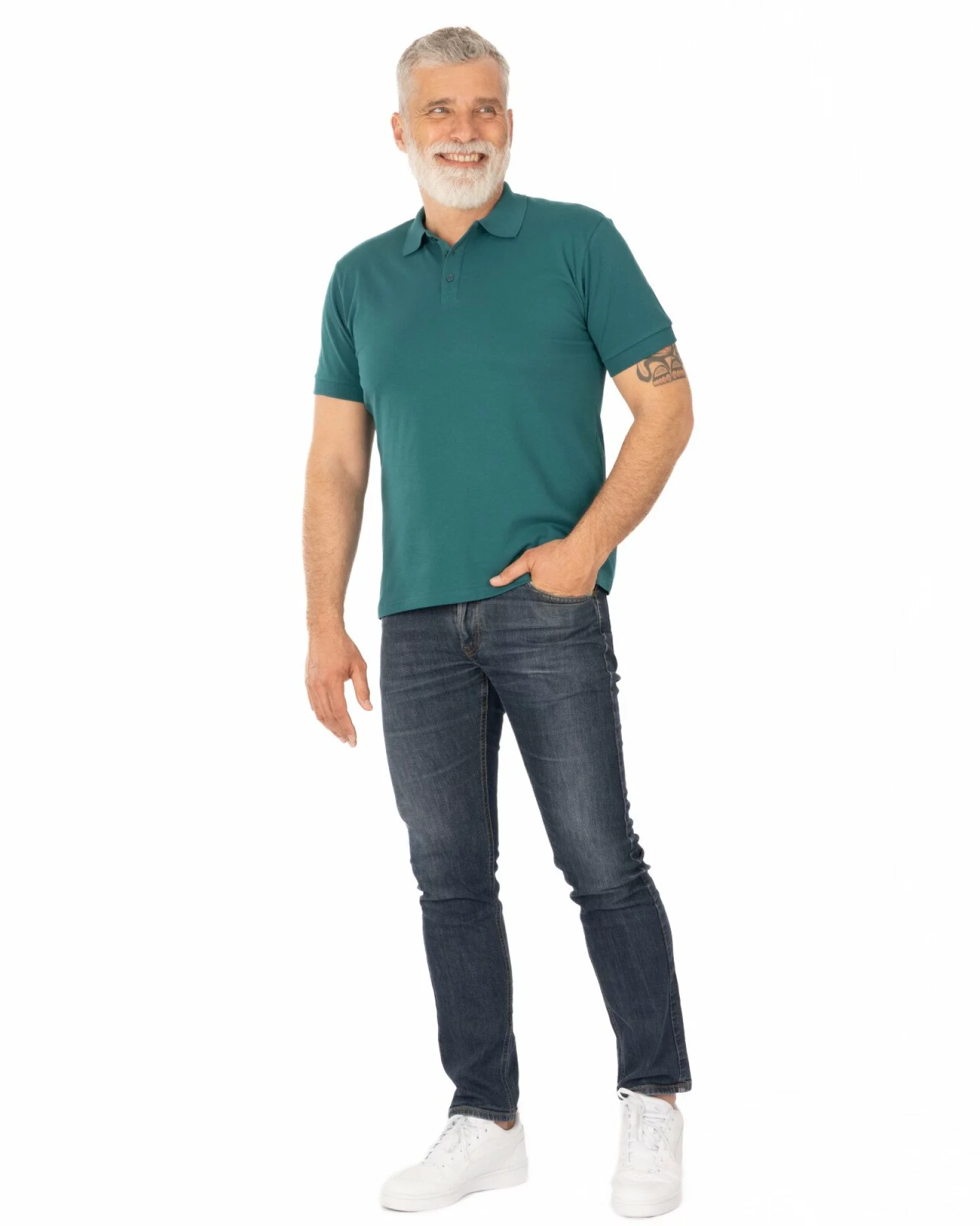 Tricou polo pique verde închis din bumbac cu inserție imprimată