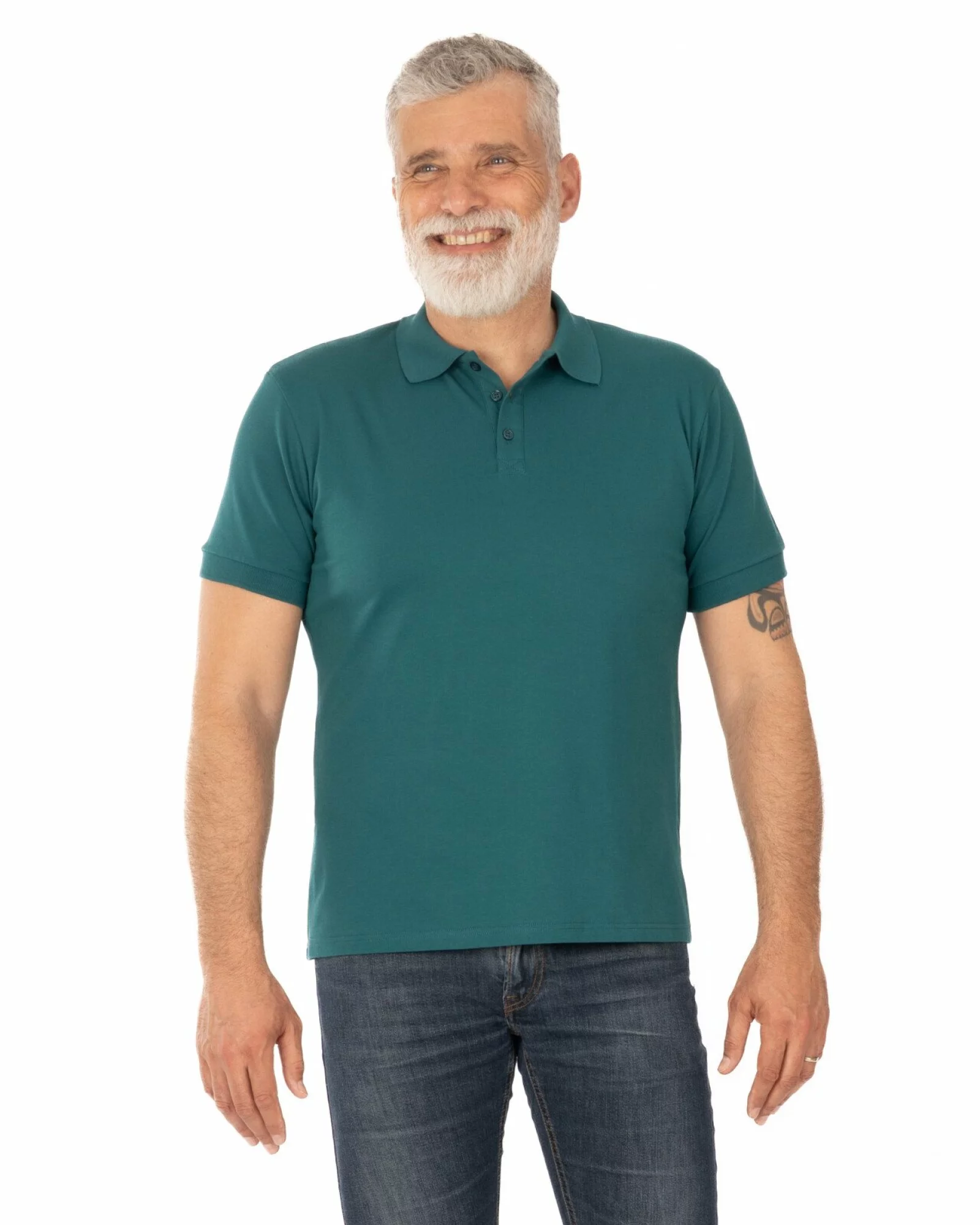 Tricou polo pique verde închis din bumbac cu inserție imprimată