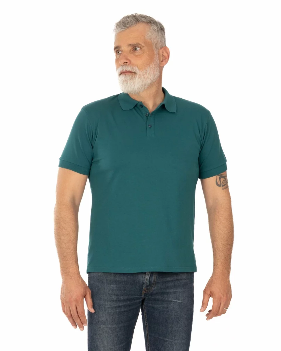 Tricou polo pique verde închis din bumbac cu inserție imprimată