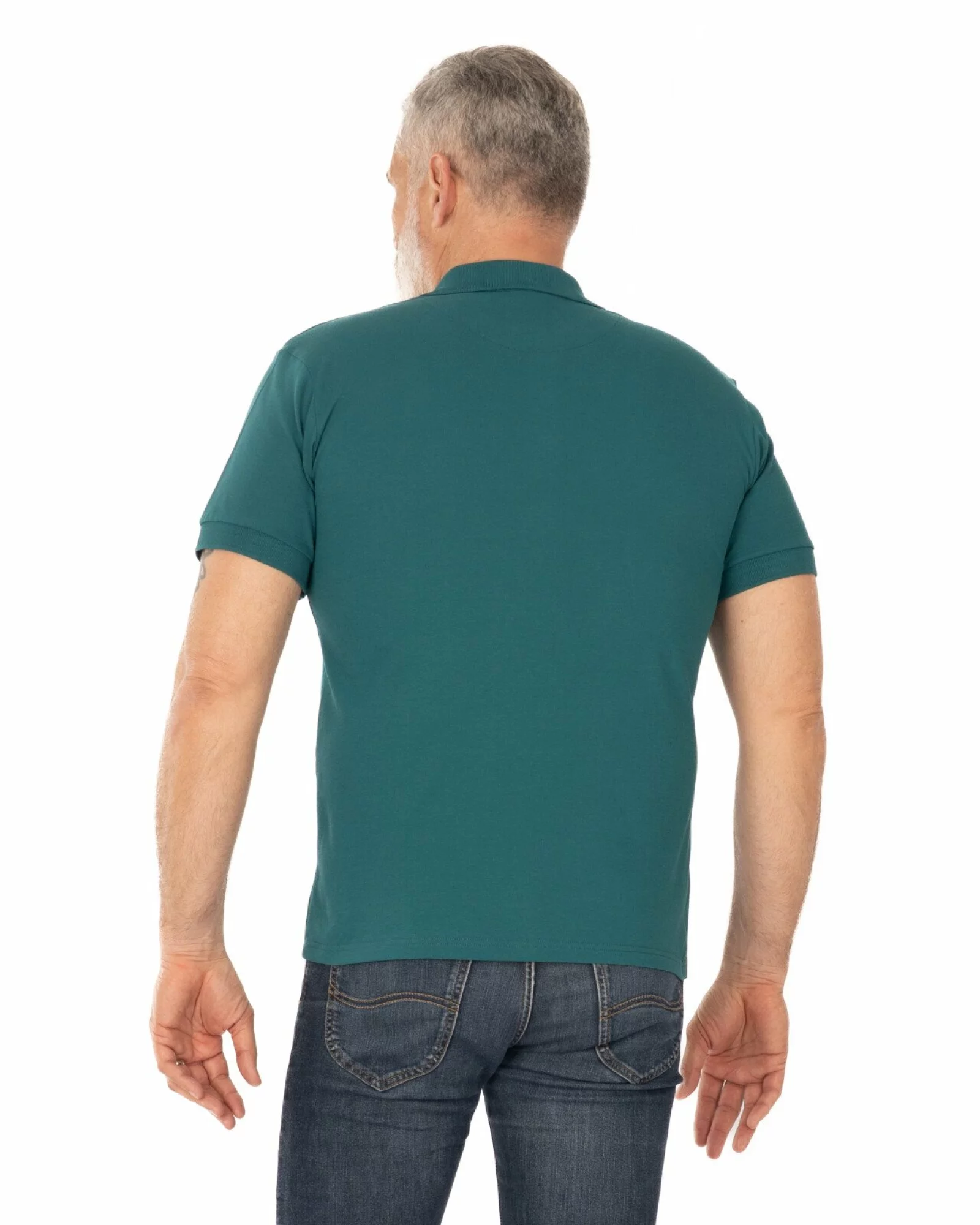 Tricou polo pique verde închis din bumbac cu inserție imprimată