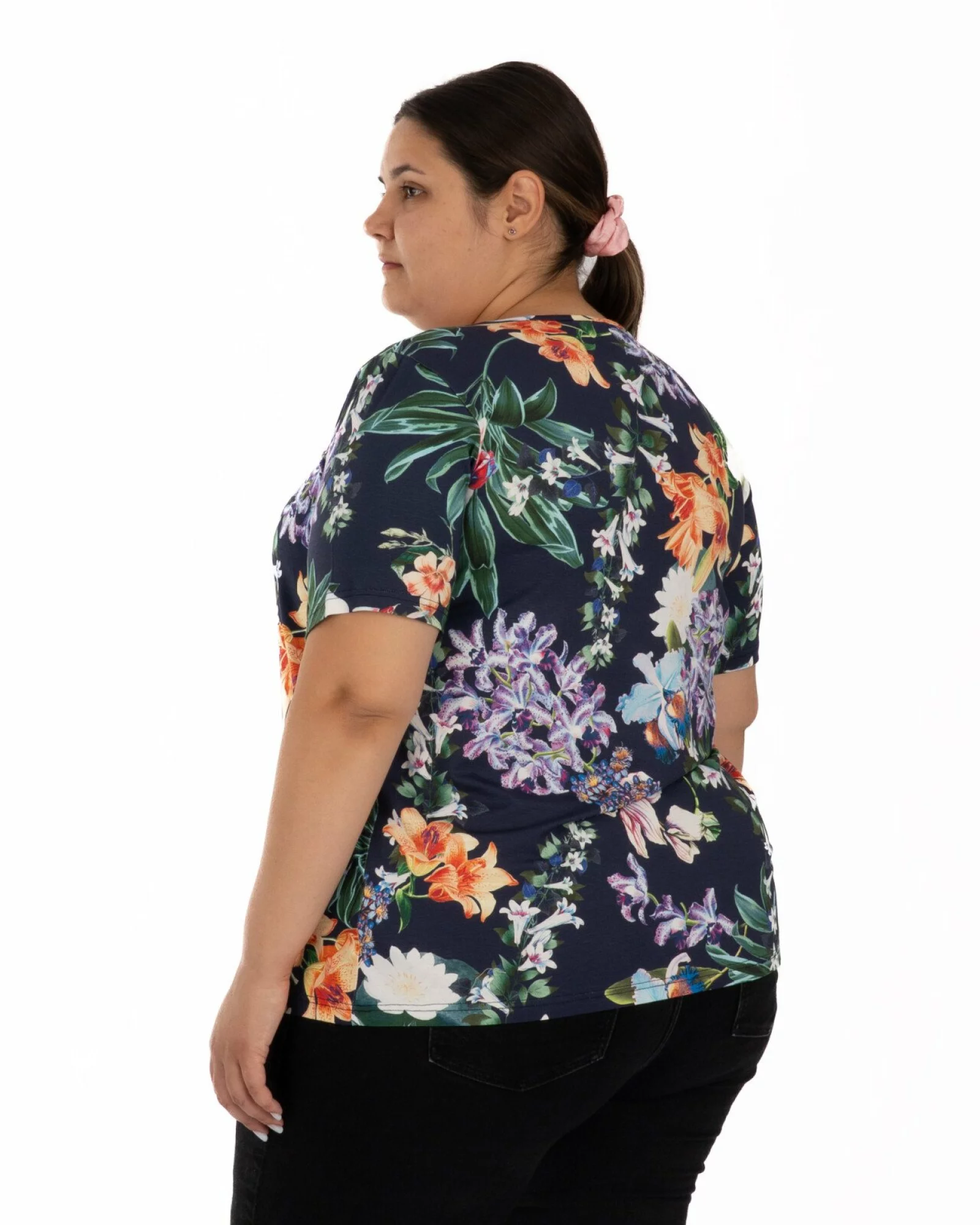Tricou marimi mari bleumarin din vâscoză elastan cu guler conturat