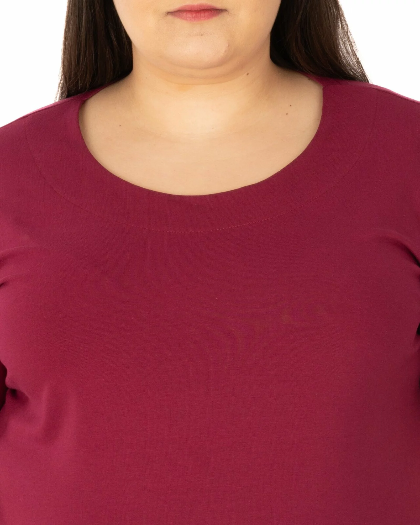 Tricou marimi mari bordo din bumbac elastan cu decolteu conturat
