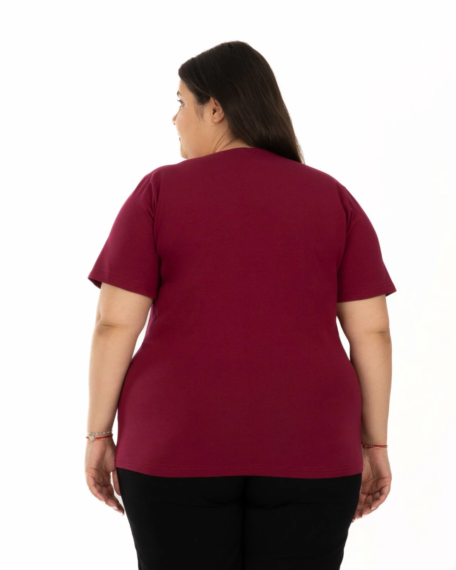 Tricou marimi mari bordo din bumbac elastan cu decolteu conturat
