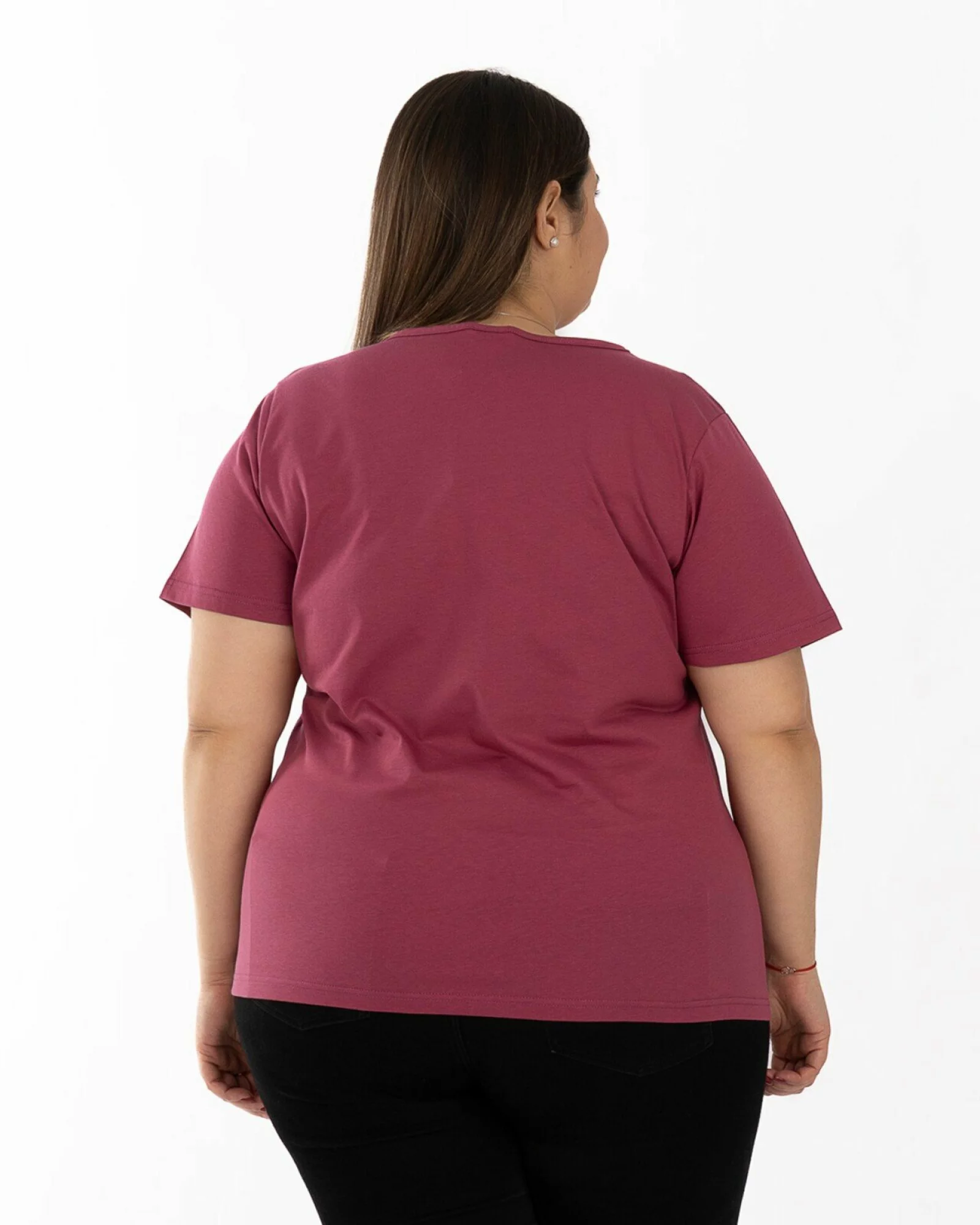 Tricou mărimi mari bordo pudrat din bumbac