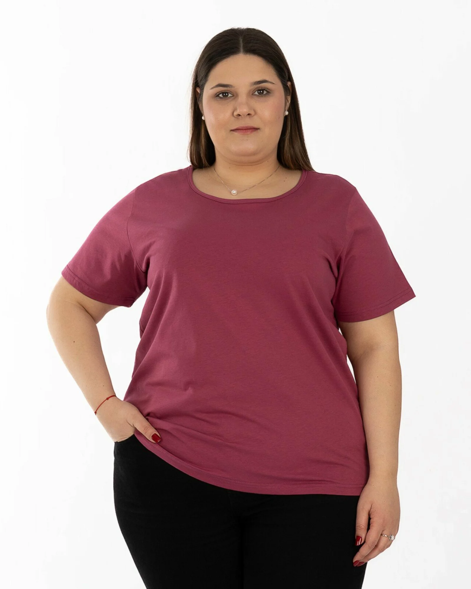 Tricou mărimi mari bordo pudrat din bumbac