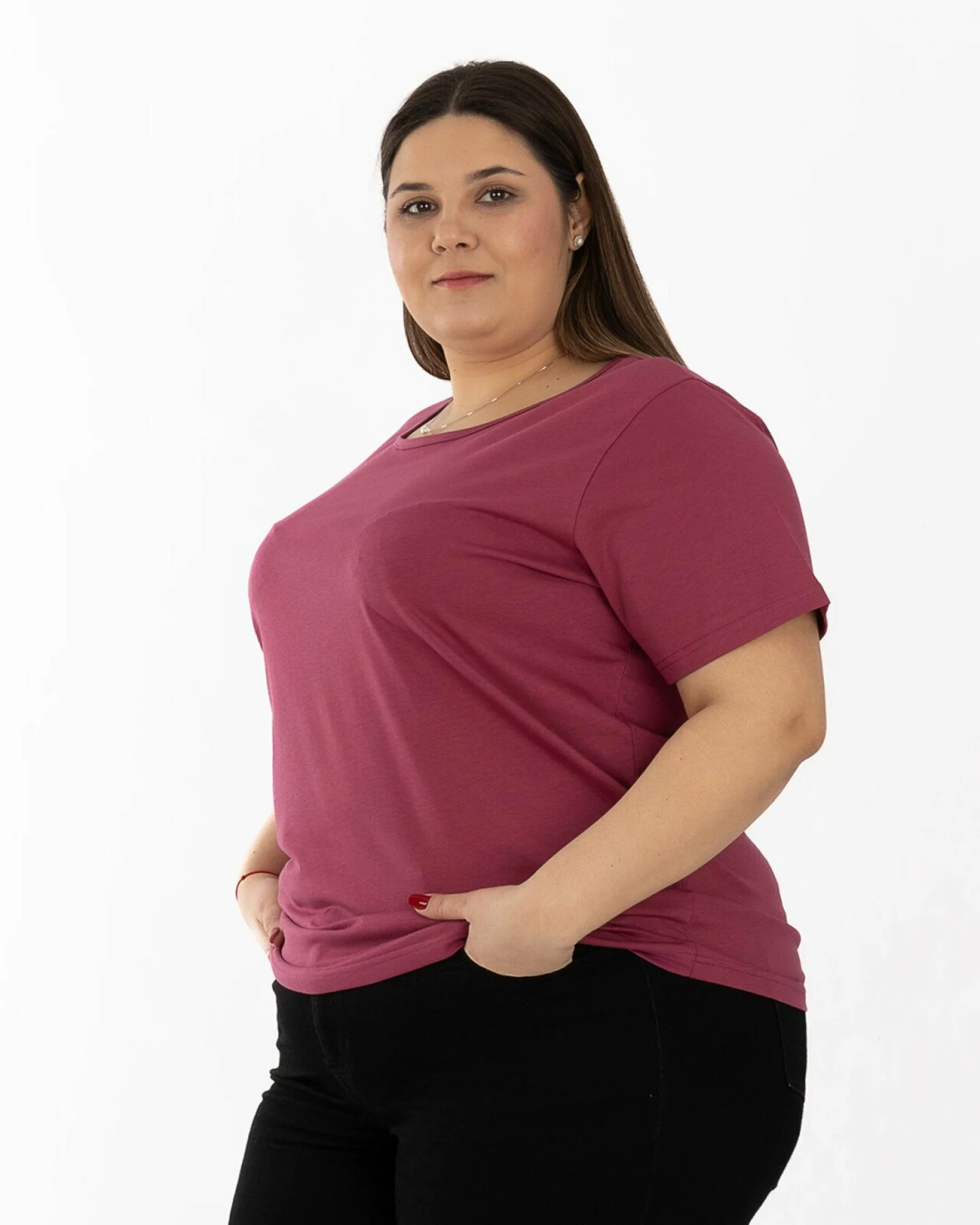 Tricou mărimi mari bordo pudrat din bumbac