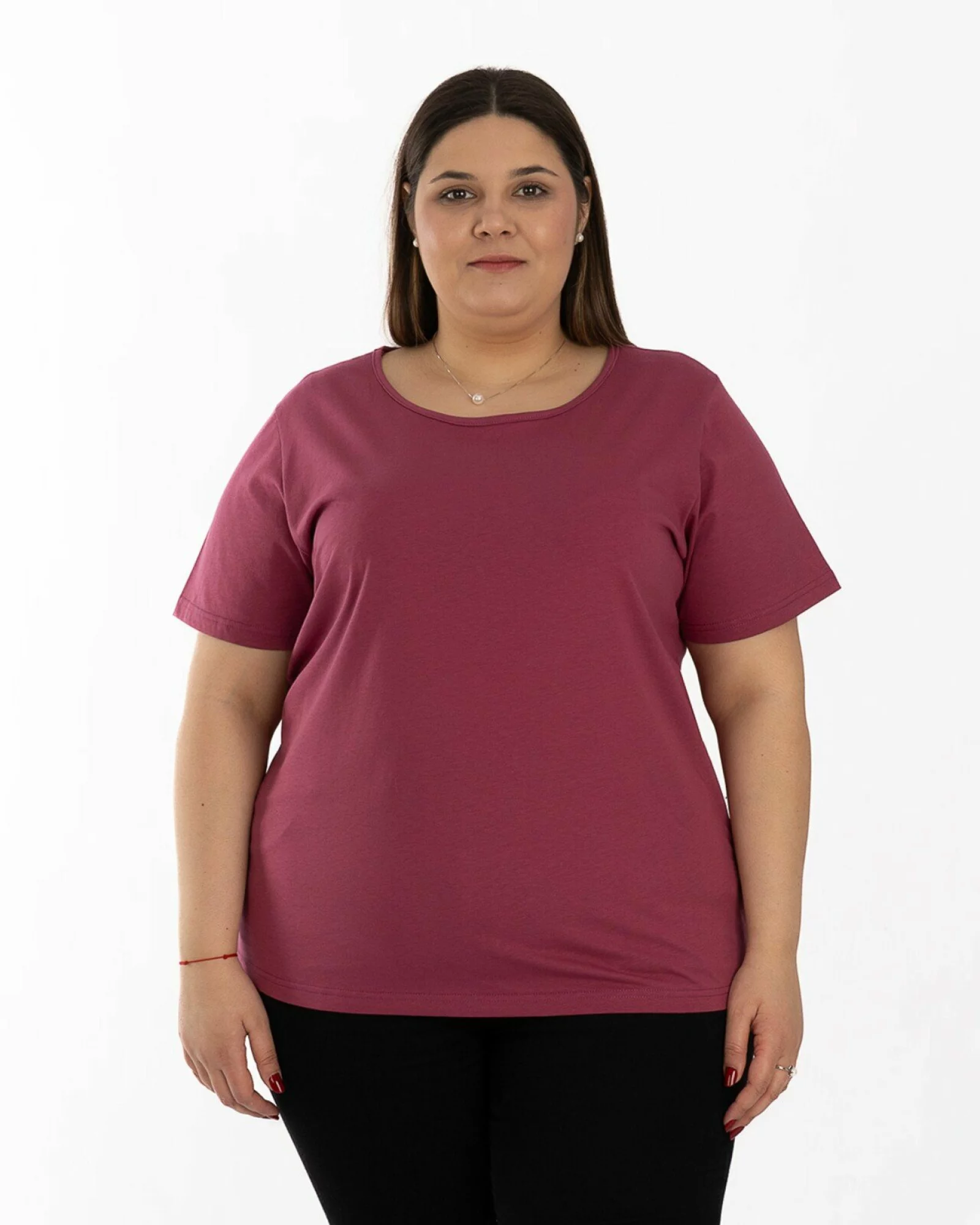 Tricou mărimi mari bordo pudrat din bumbac