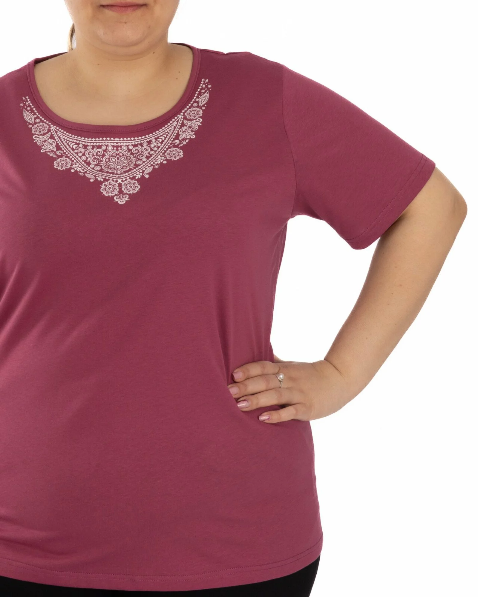 Tricou marimi mari bordo pudrat din bumbac cu imprimeu