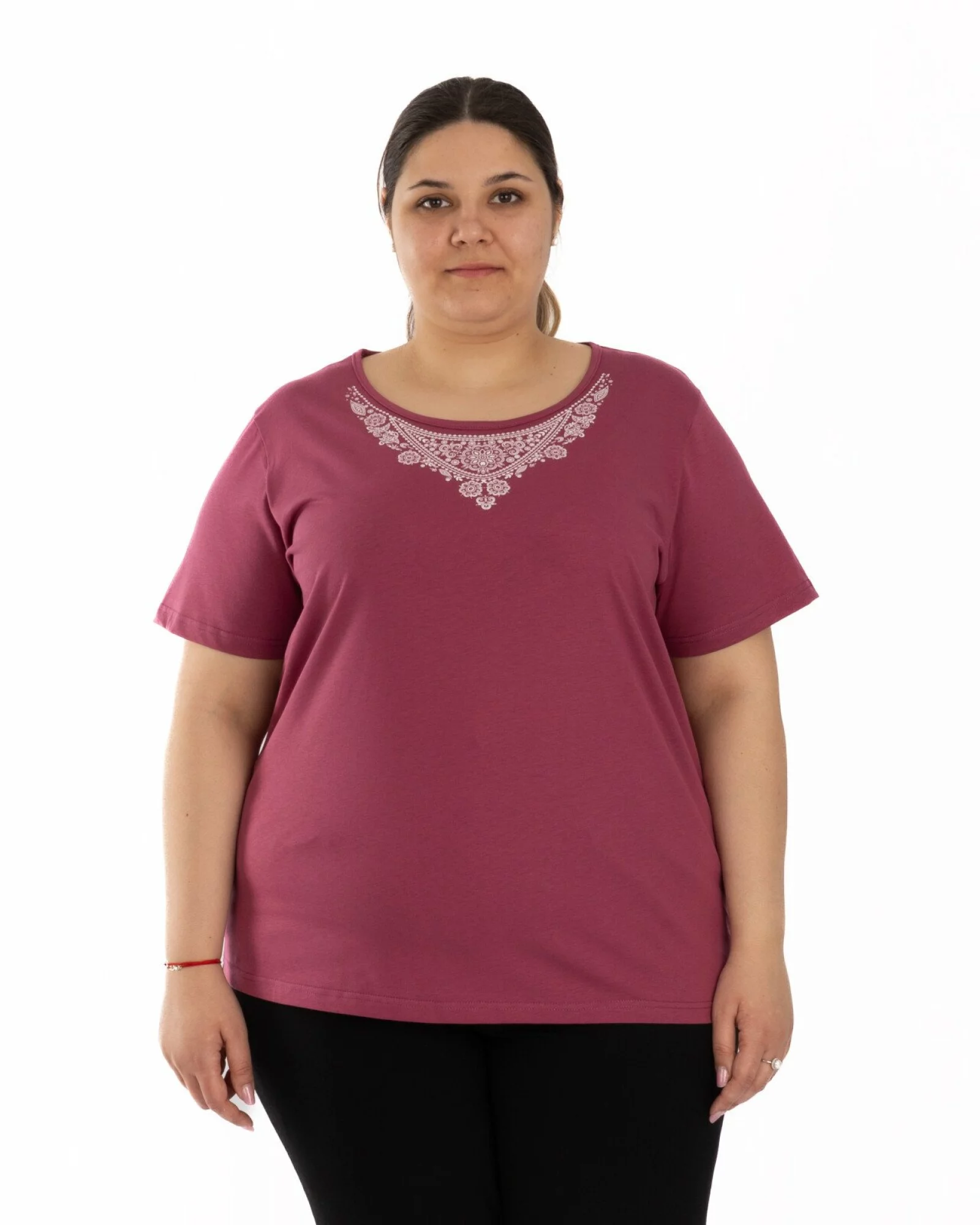 Tricou marimi mari bordo pudrat din bumbac cu imprimeu