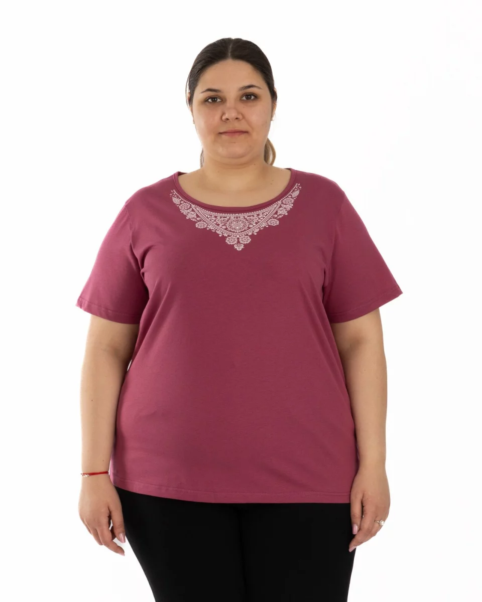 Tricou marimi mari bordo pudrat din bumbac cu imprimeu