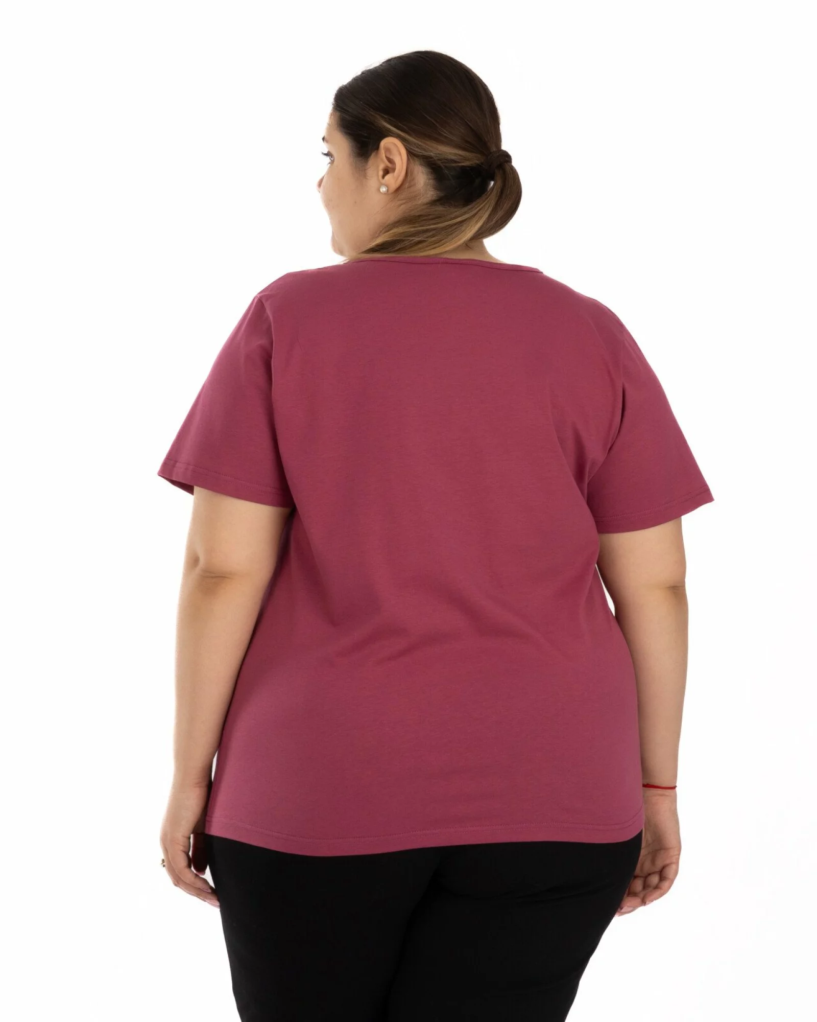 Tricou marimi mari bordo pudrat din bumbac cu imprimeu