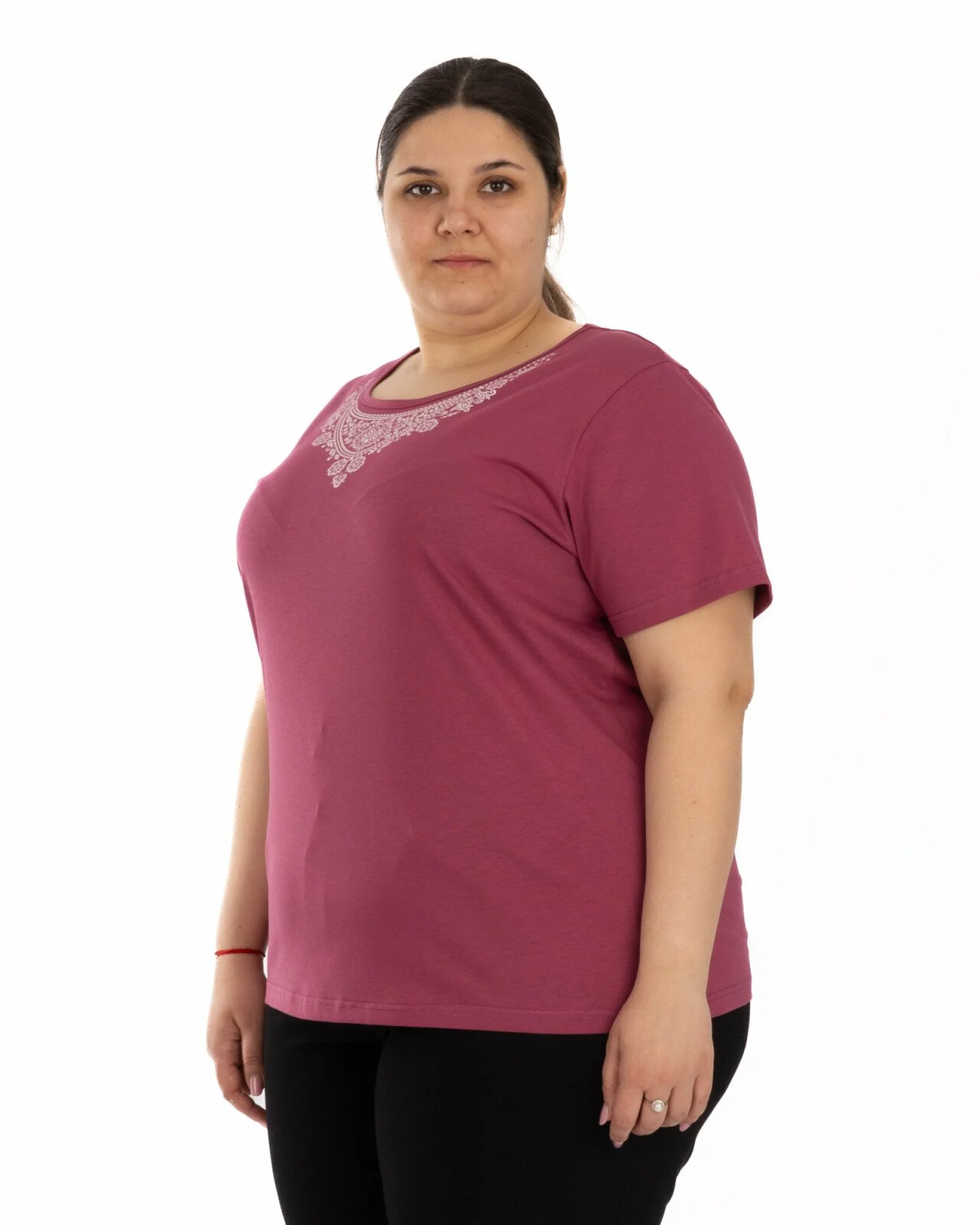Tricou marimi mari bordo pudrat din bumbac cu imprimeu