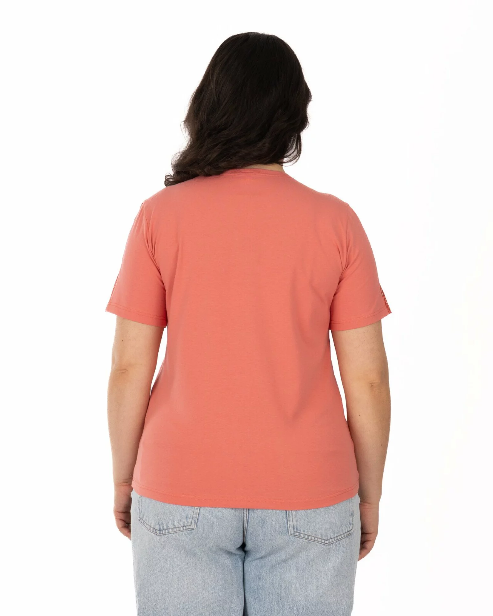 Tricou marimi mari coral din bumbac elastan cu dantelă