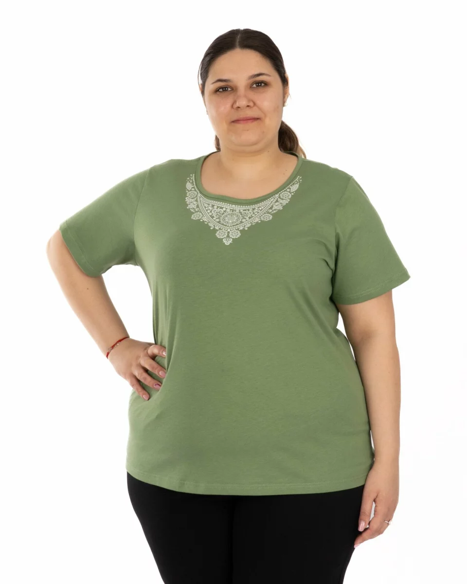 Tricou marimi mari kaki din bumbac cu imprimeu