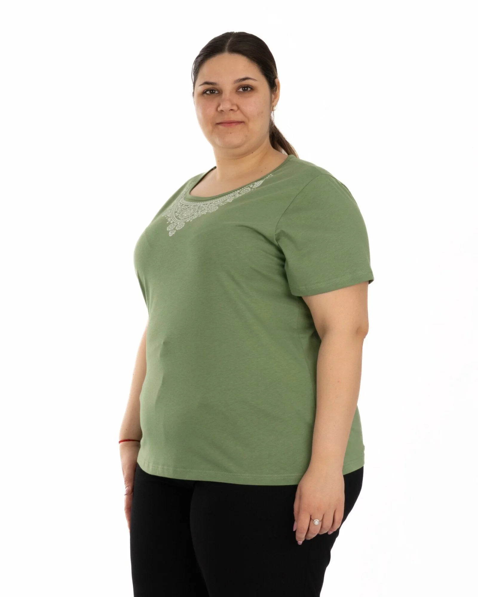Tricou marimi mari kaki din bumbac cu imprimeu