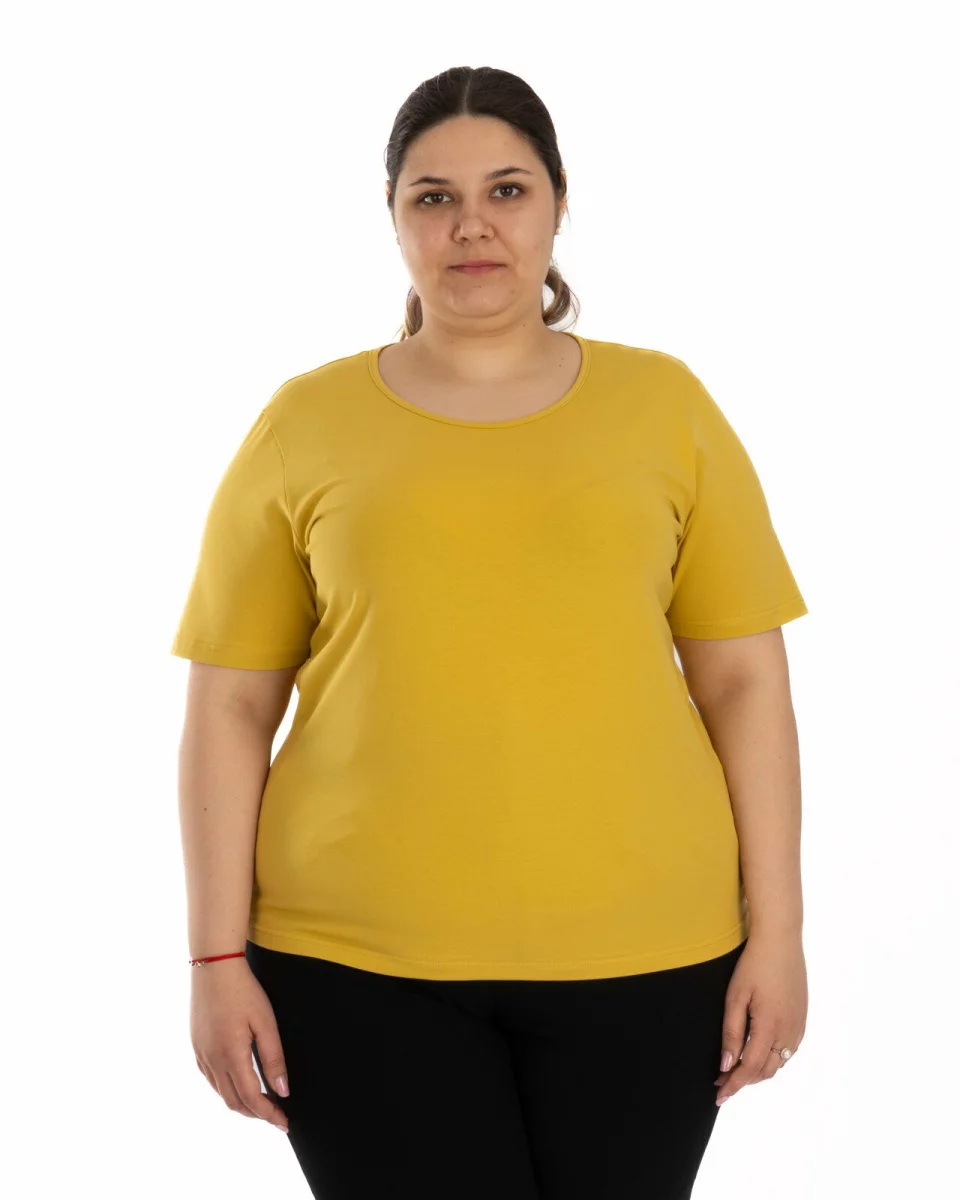Tricou marimi mari muștar din bumbac elastan