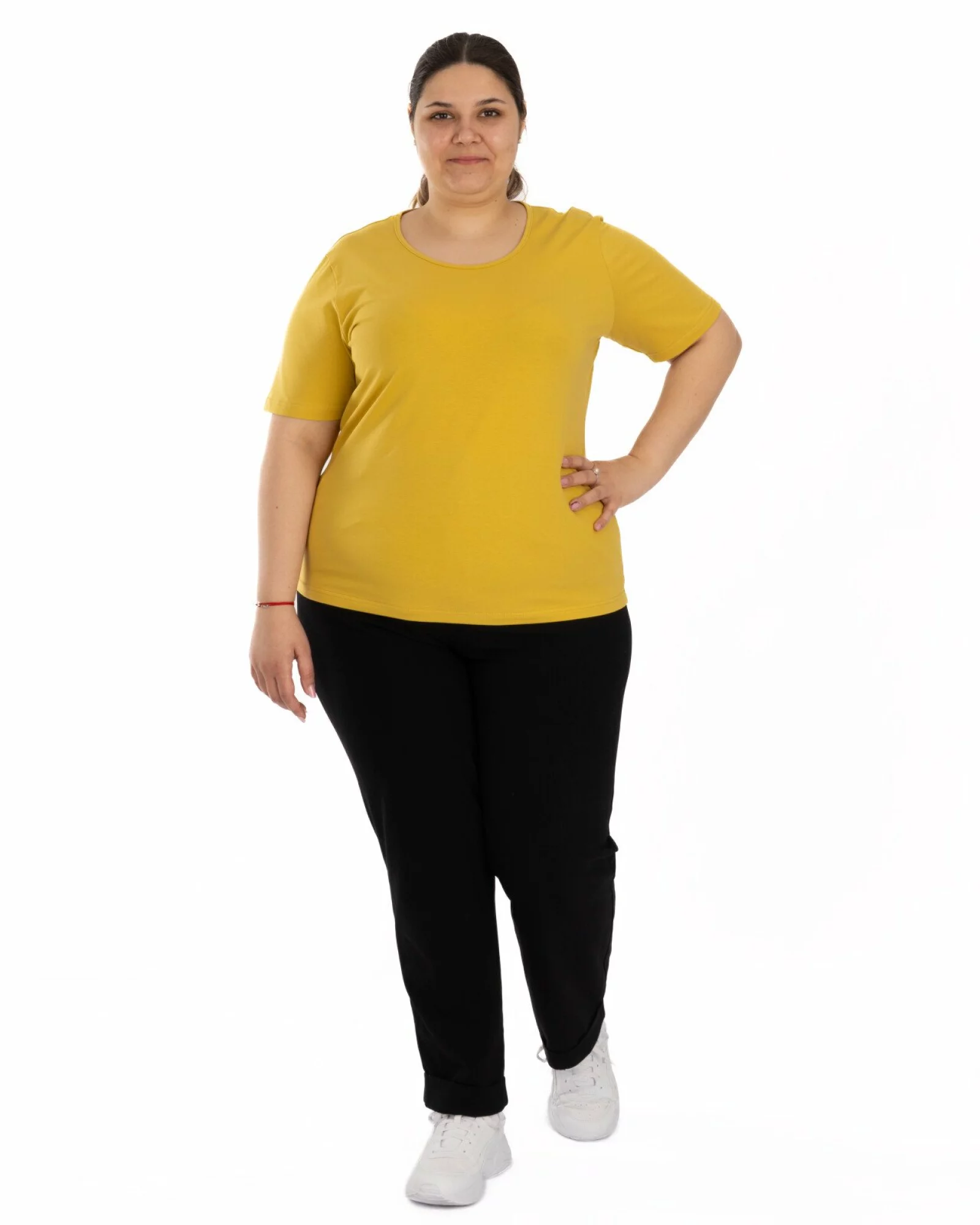Tricou marimi mari muștar din bumbac elastan