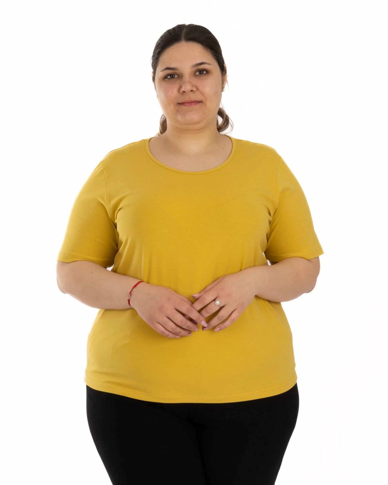 Tricou marimi mari muștar din bumbac elastan