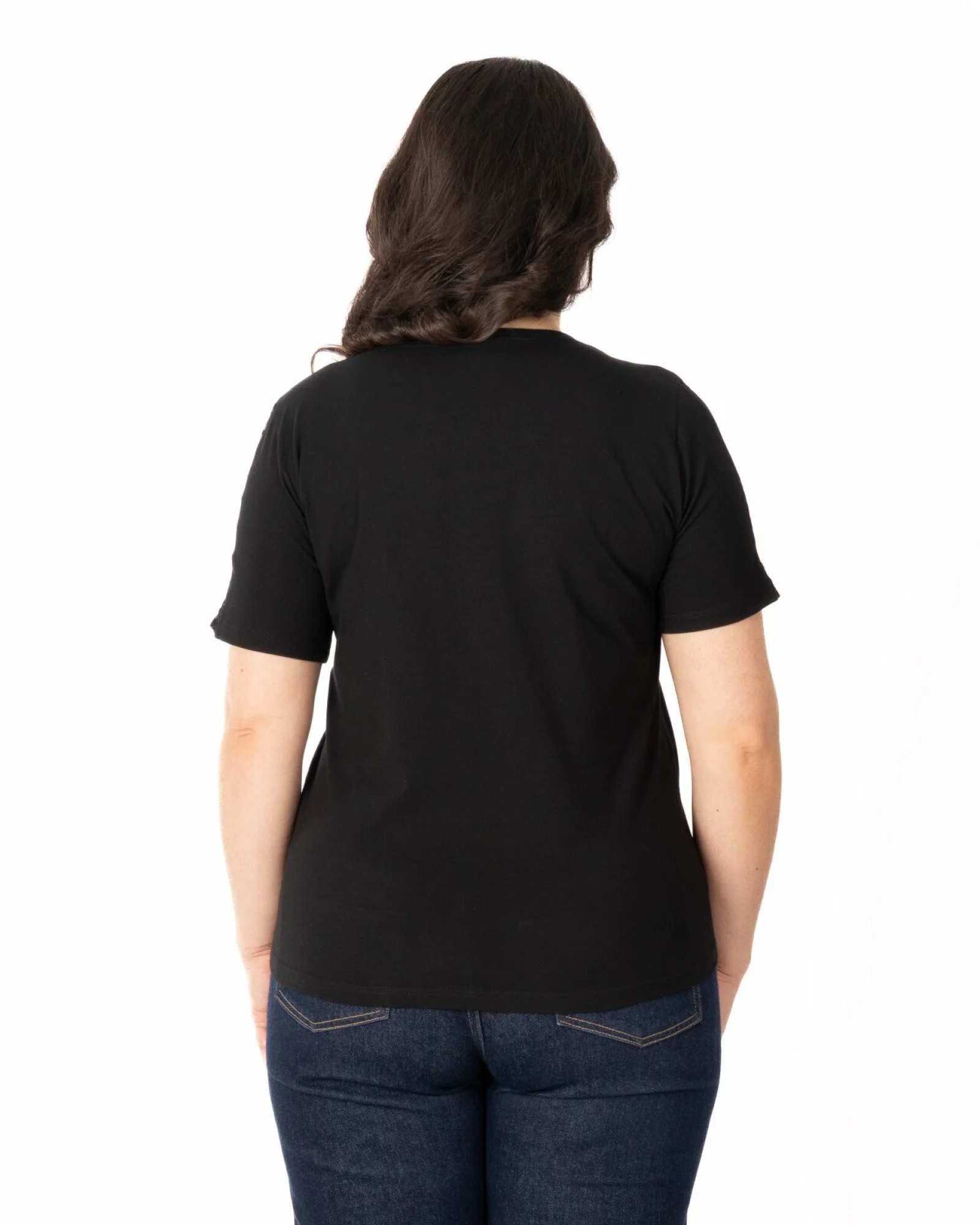 Tricou marimi mari negru din bumbac elastan cu dantelă