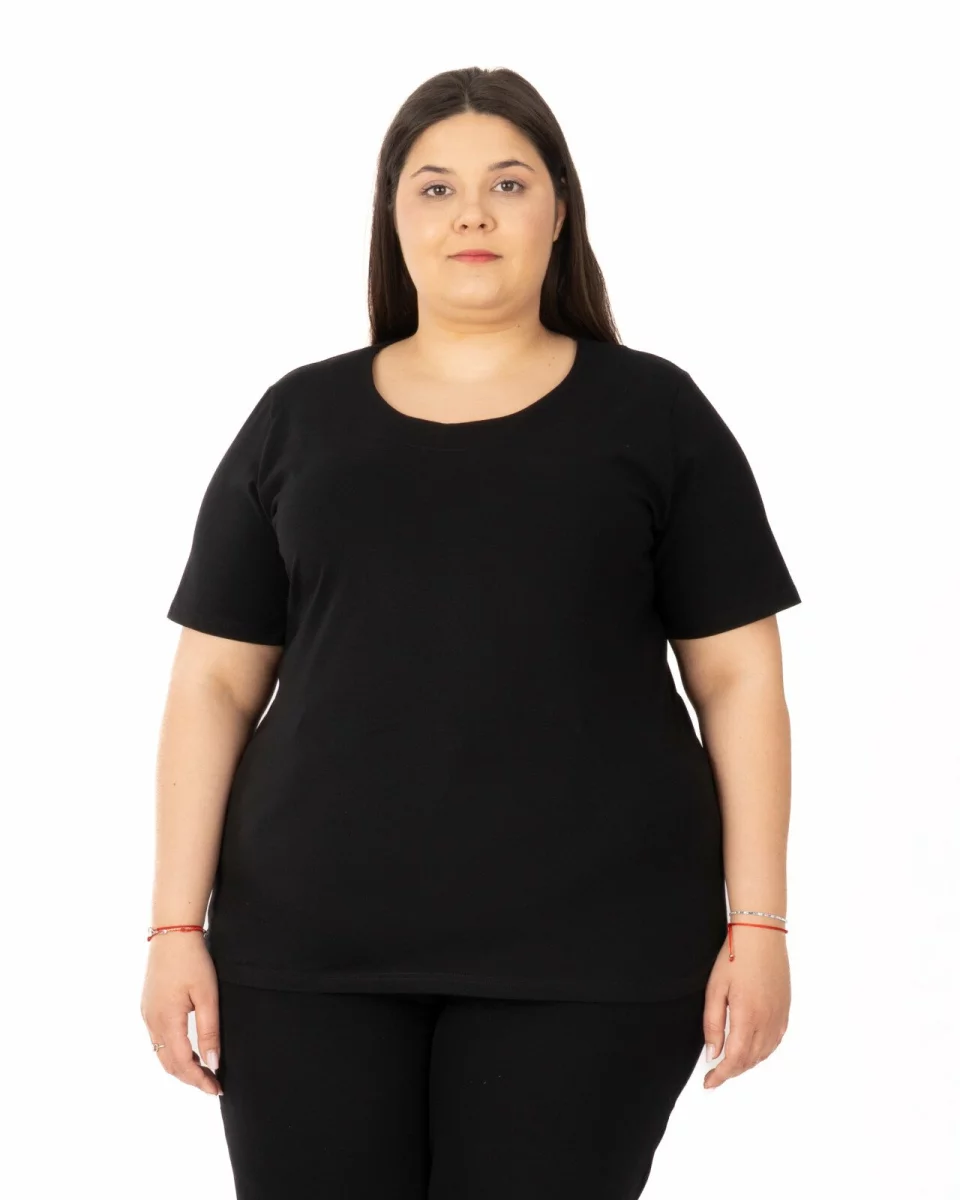 Tricou marimi mari negru din bumbac elastan cu decolteu conturat