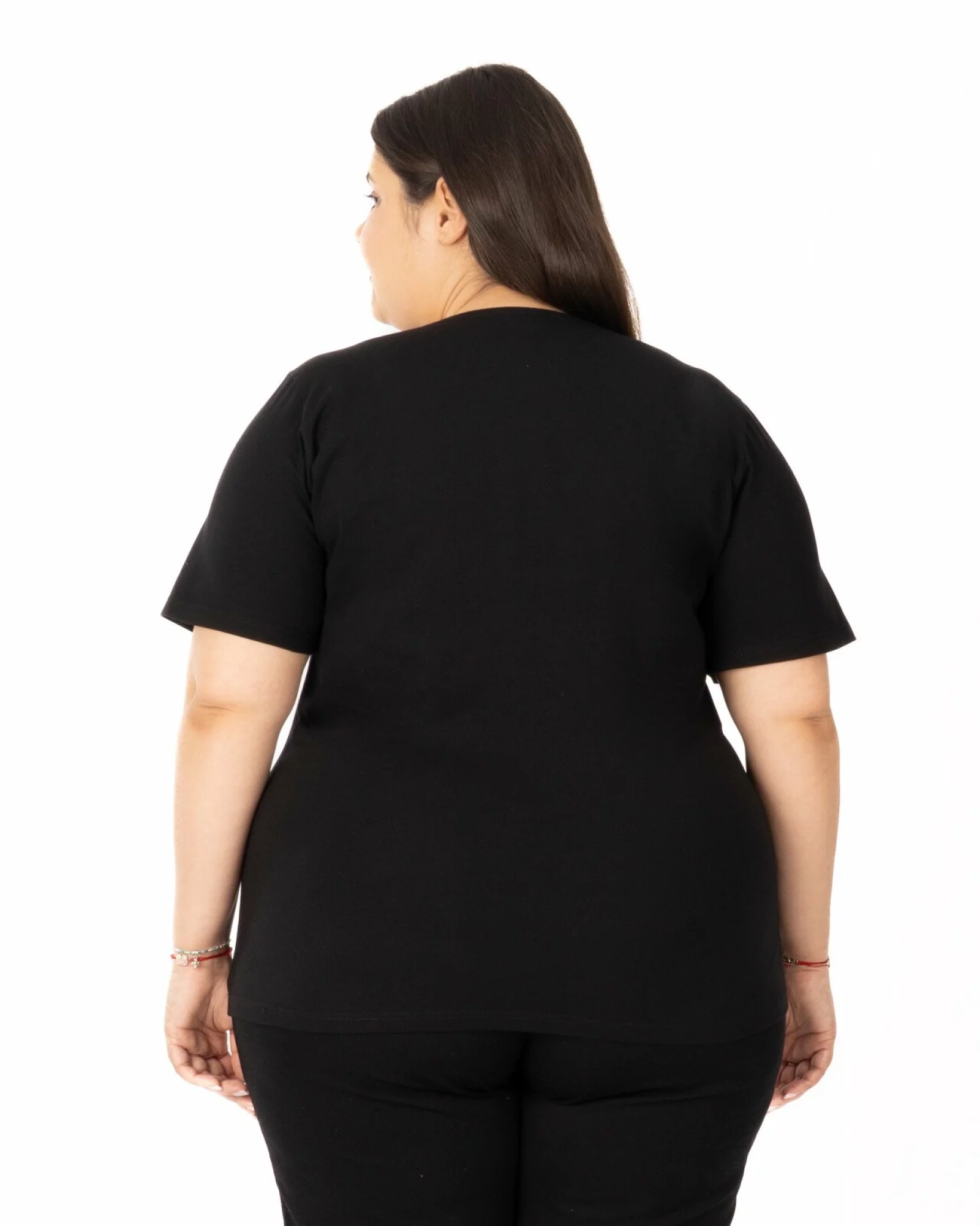 Tricou marimi mari negru din bumbac elastan cu decolteu conturat
