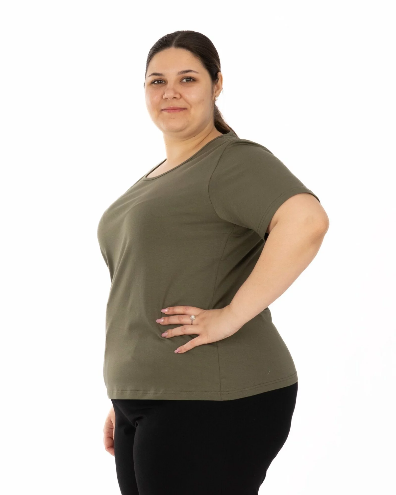 Tricou marimi mari oliv din bumbac elastan