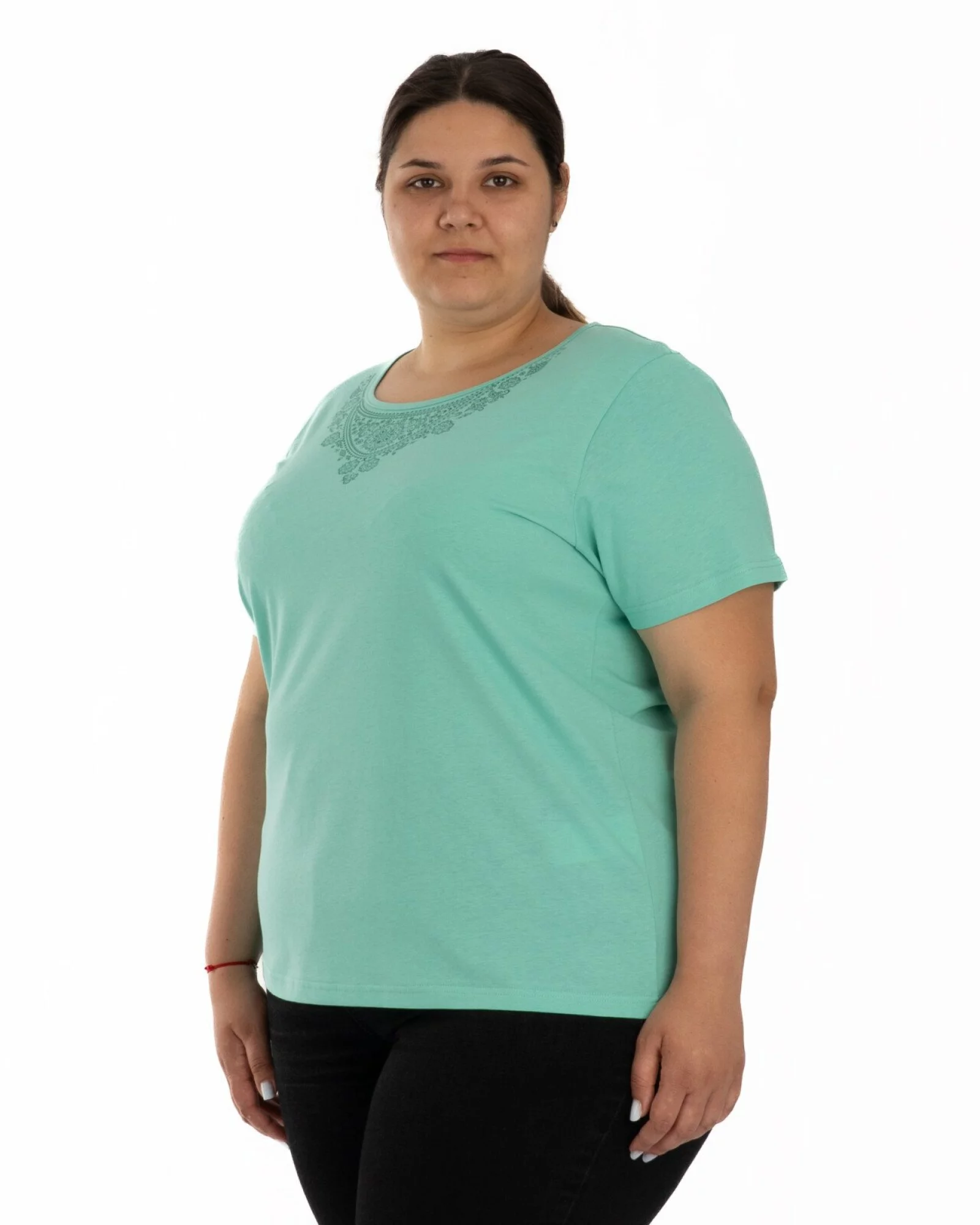 Tricou marimi mari verde din bumbac cu imprimeu
