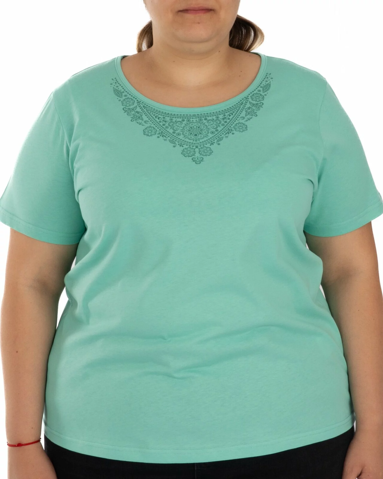Tricou marimi mari verde din bumbac cu imprimeu
