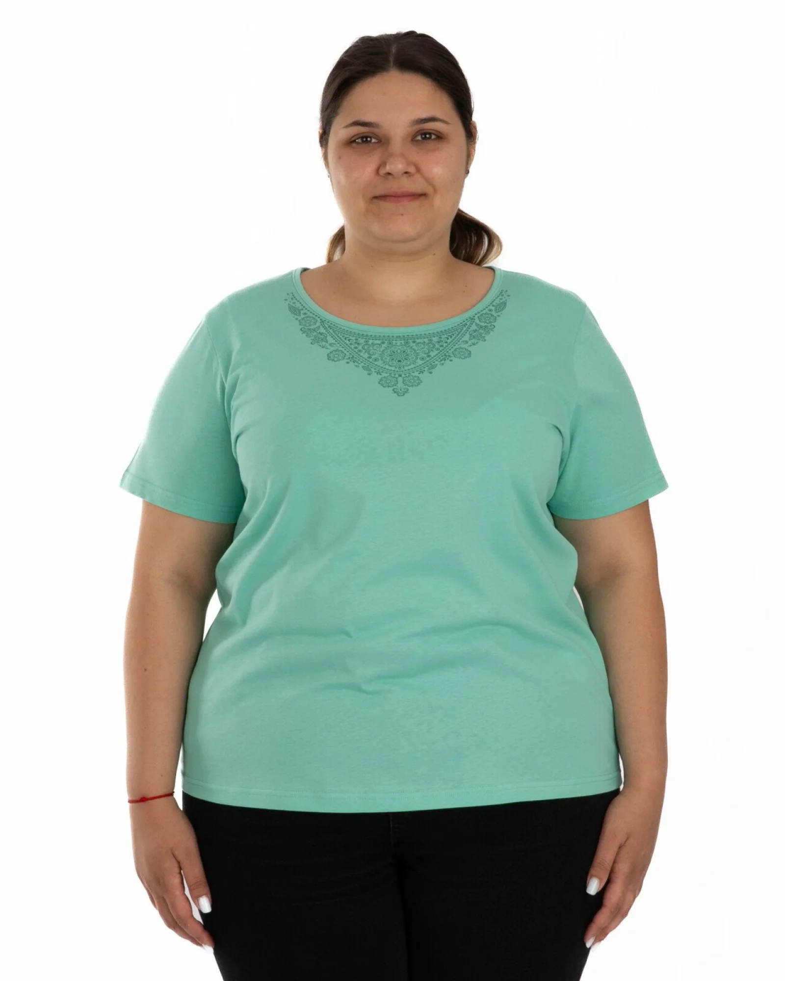 Tricou marimi mari verde din bumbac cu imprimeu