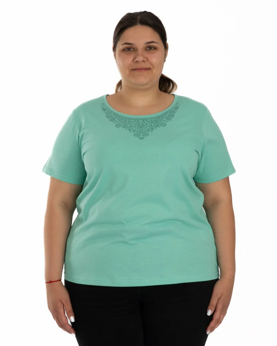 Tricou marimi mari verde din bumbac cu imprimeu